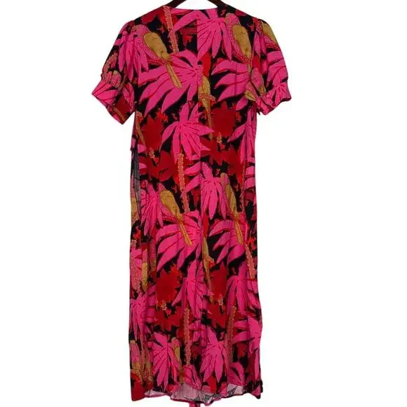 NWT J. Crew Tropical Palm Print Faux Tie Wrap Midi Dress V Neck Zip Up 6 Pink - Picture 15 of 16